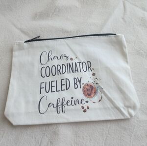 Fokongna Chaos Coordinator Fueled by Caffeine Cream Color Makeup Bag  NWT